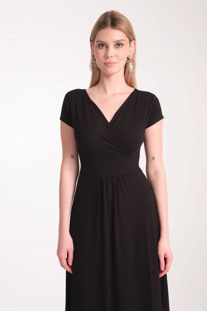Black Patterned Wrap Knit Viscose Dress BCVS-25106 - West Allis