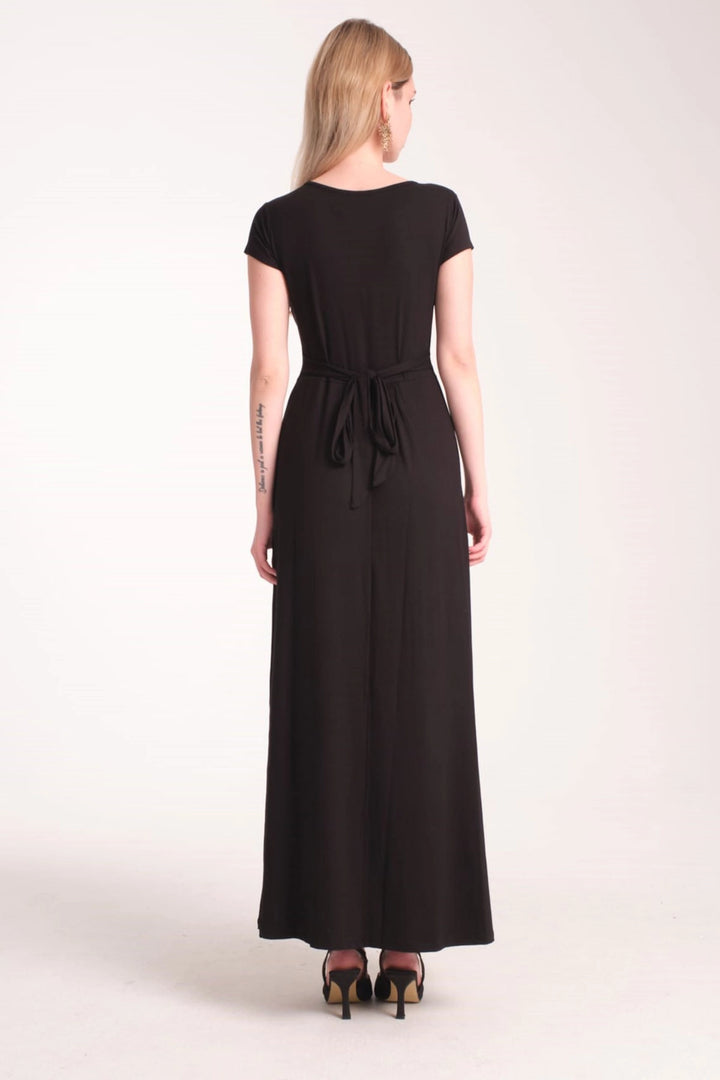 Black Patterned Wrap Knit Viscose Dress BCVS-25106 - West Allis