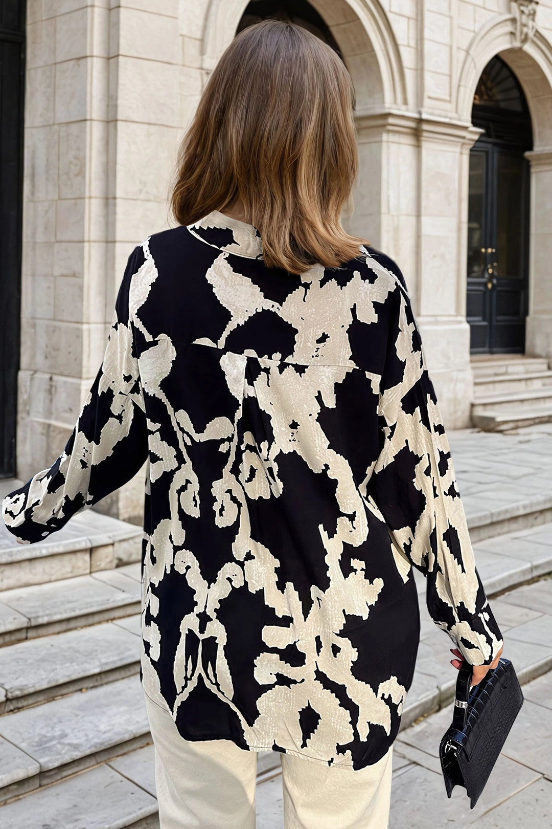 Black Patterned Oversized Long Sleeve Shirt BCBSK-25700-3457 - Limerick