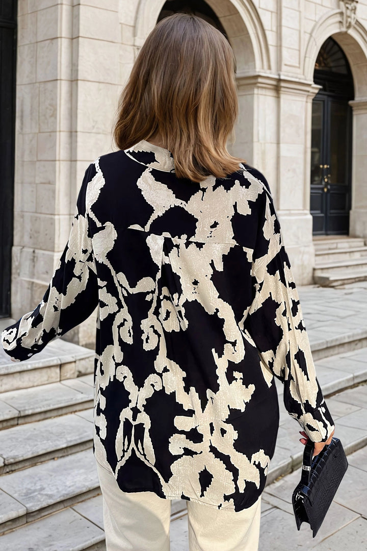 Black Patterned Oversized Long Sleeve Shirt BCBSK-25700-3457 - Limerick