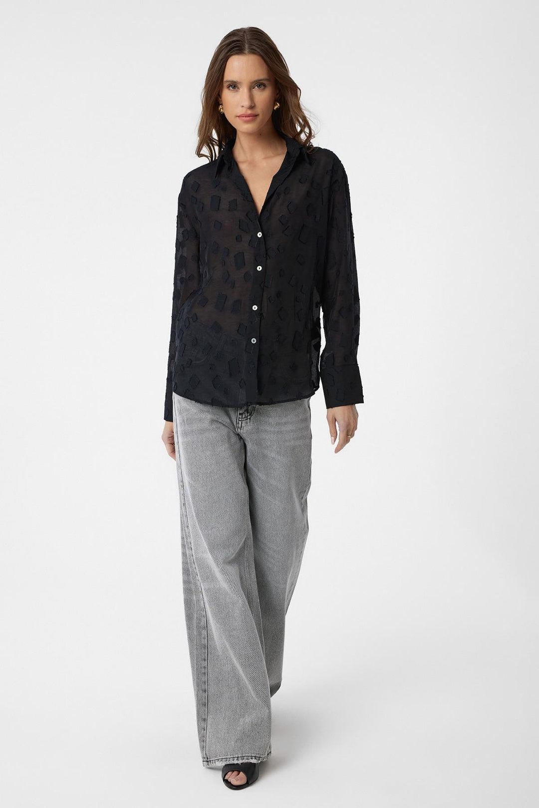 ANT Antioch Black Patterned Sheer Shirt - Falls