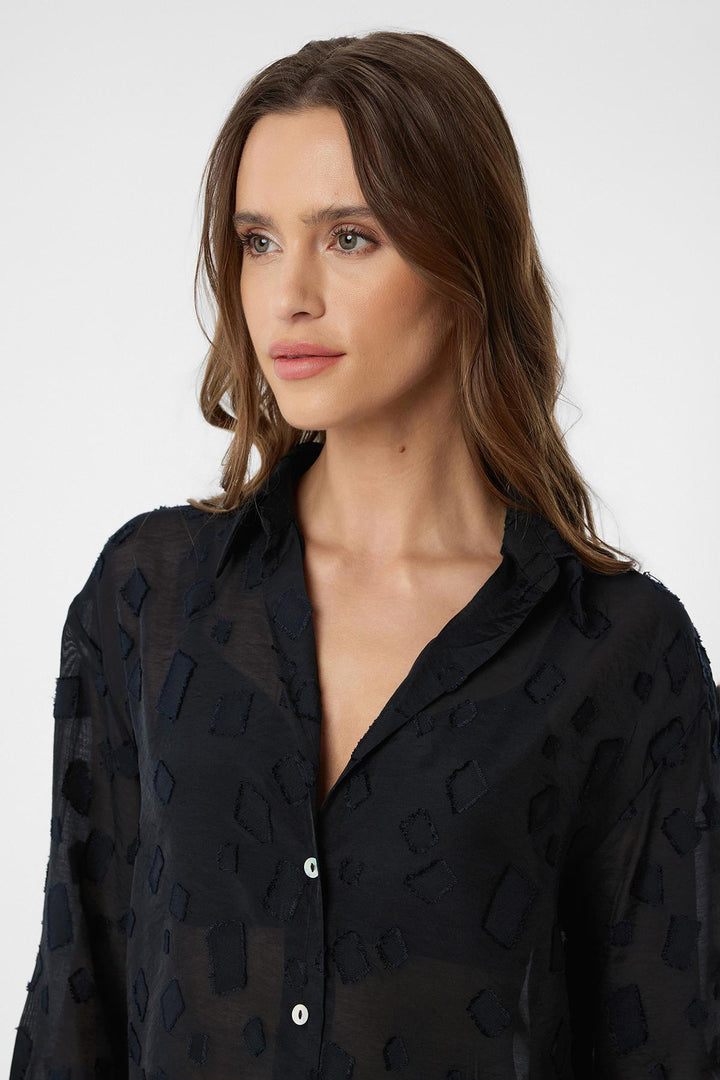 ANT Antioch Black Patterned Sheer Shirt - Falls