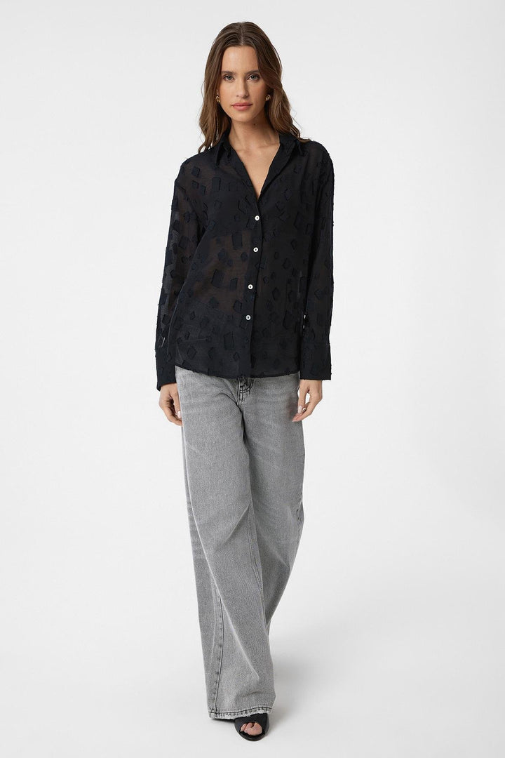 ANT Antioch Black Patterned Sheer Shirt - Falls