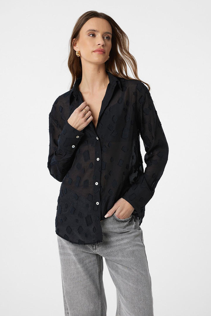 ANT Antioch Black Patterned Sheer Shirt - Falls
