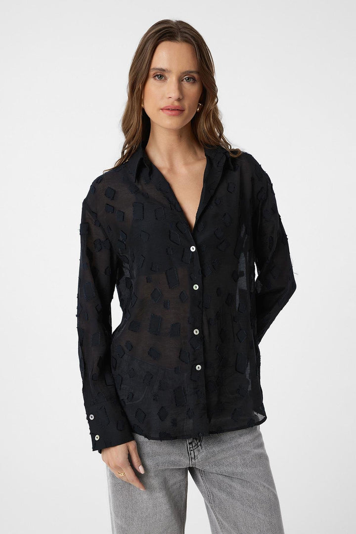 ANT Antioch Black Patterned Sheer Shirt - Falls