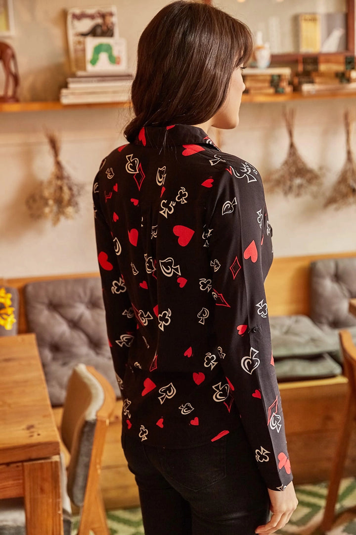 Black Patterned Long Sleeve Shirt BCBSK-25700-K4345 - Hickory