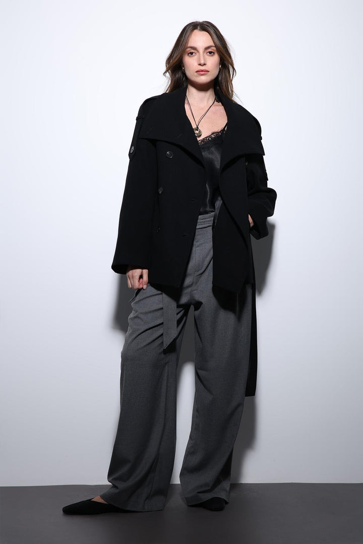 ANT Antioch Black Shawl Collar Wrap Women's Coat - Arnold