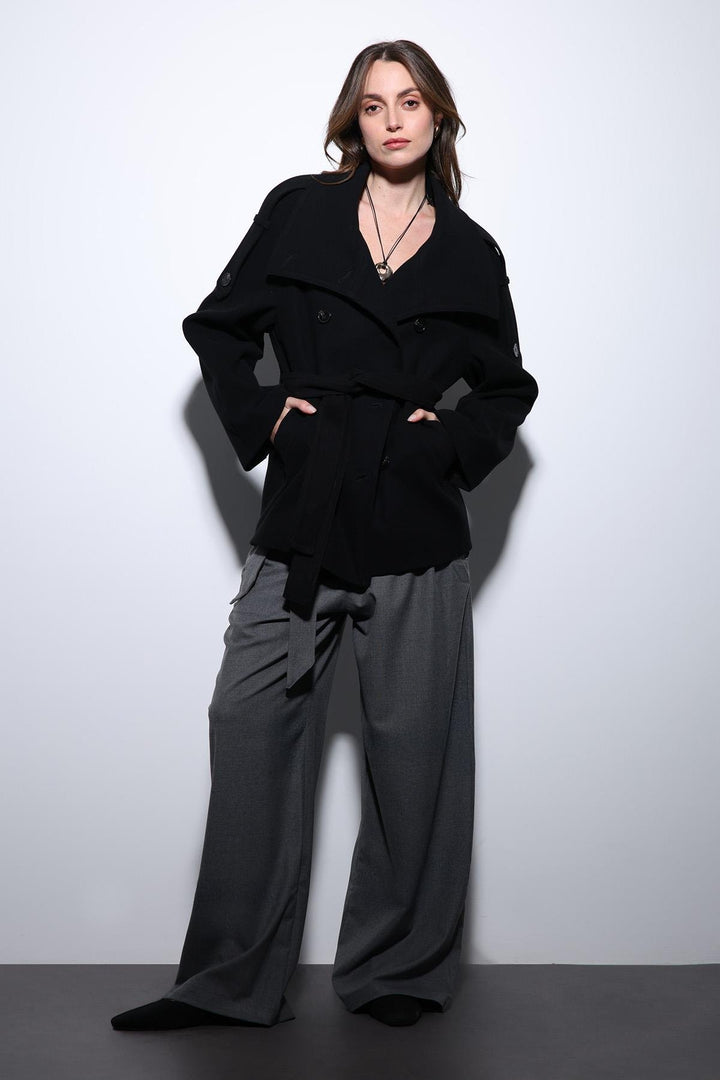 ANT Antioch Black Shawl Collar Wrap Women's Coat - Arnold