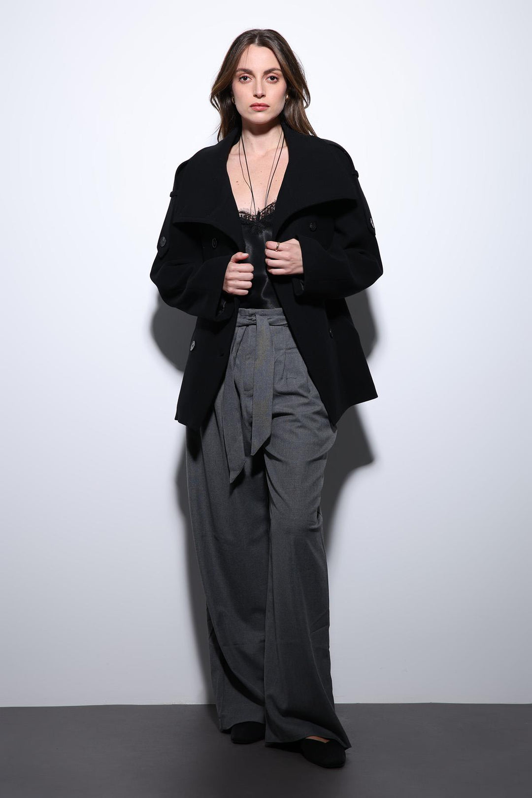 ANT Antioch Black Shawl Collar Wrap Women's Coat - Arnold