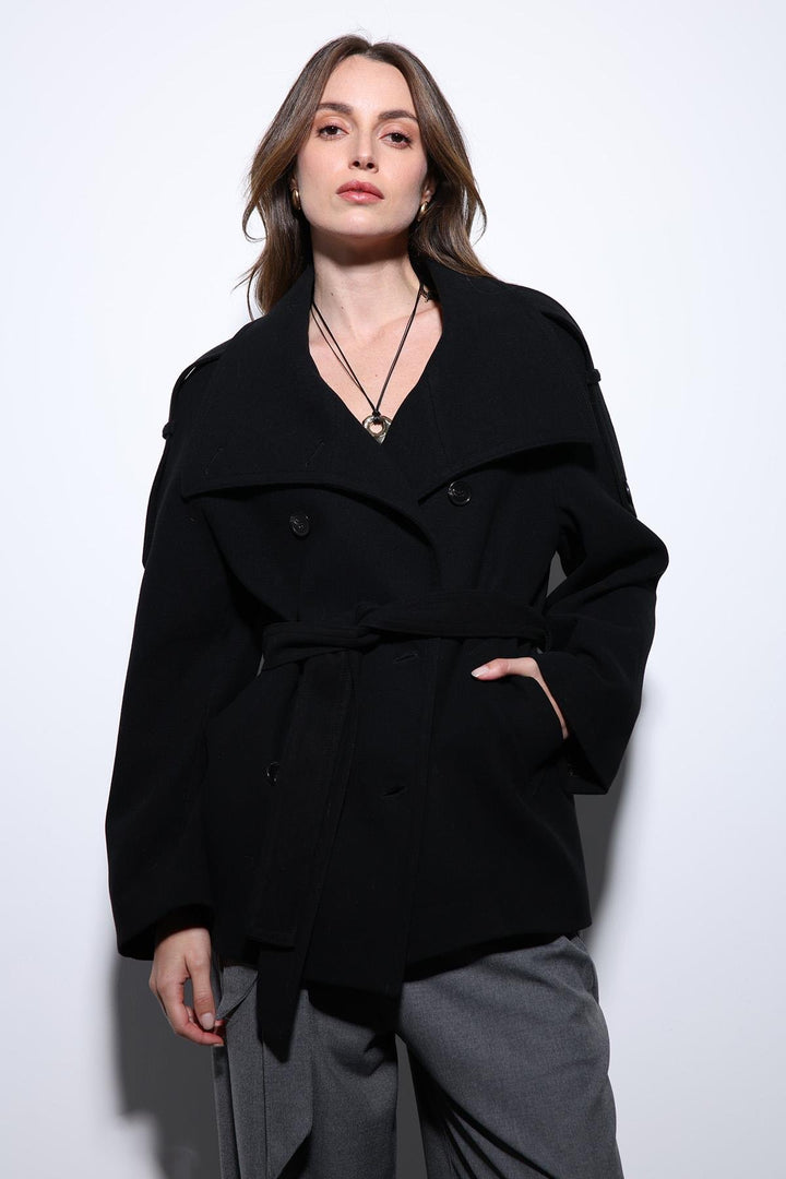 ANT Antioch Black Shawl Collar Wrap Women's Coat - Arnold