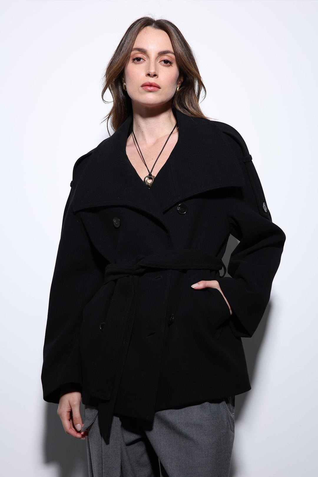 ANT Antioch Black Shawl Collar Wrap Women's Coat - Arnold