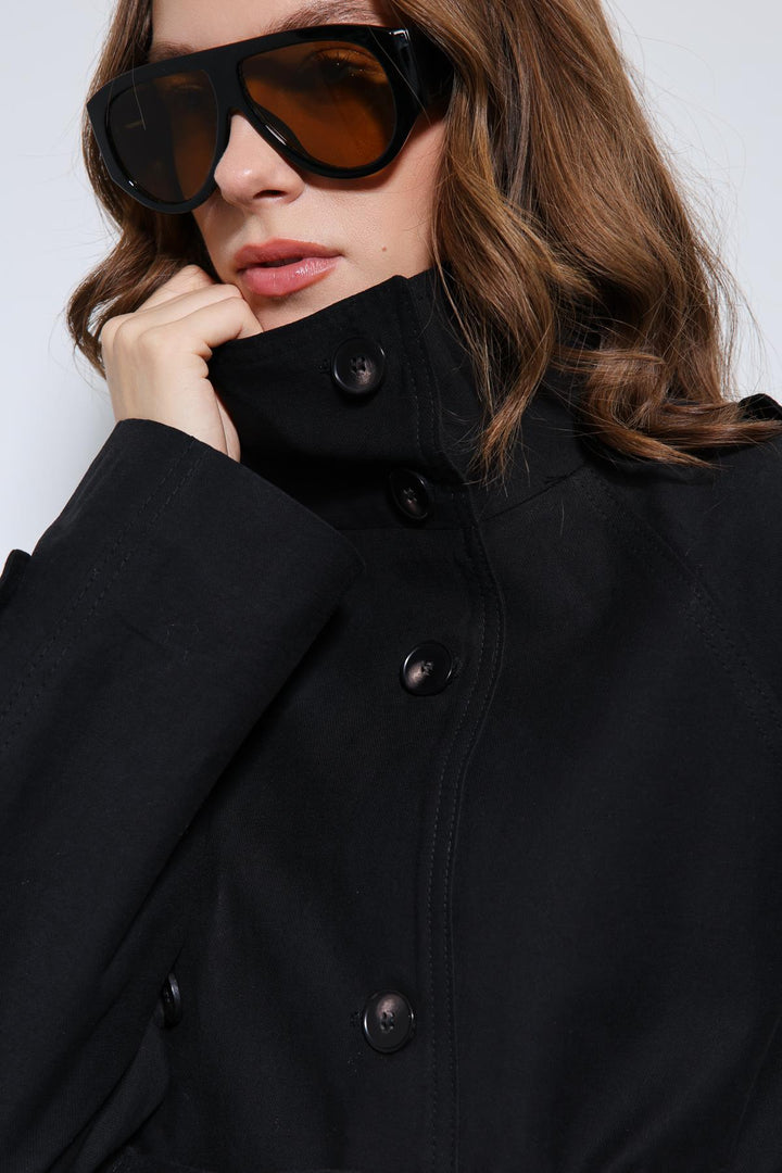 ANT Antioch Siyah Dik Yaka Kruvaze Trençkot - Corigliano Calabro