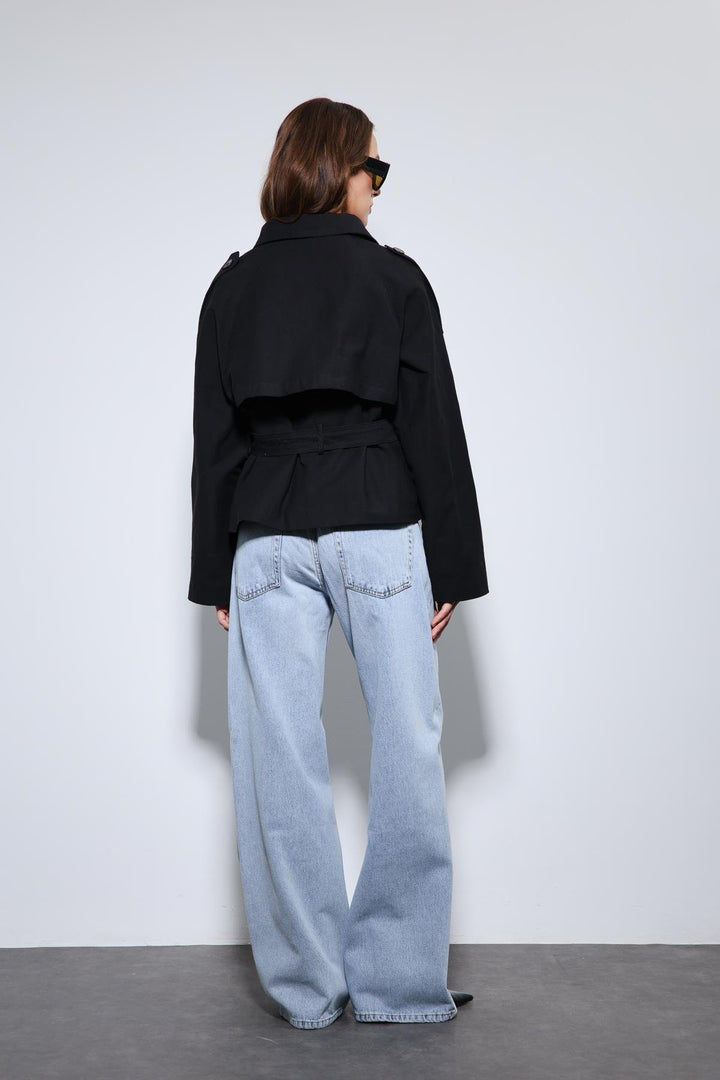 ANT Antioch Siyah Dik Yaka Kruvaze Trençkot - Corigliano Calabro