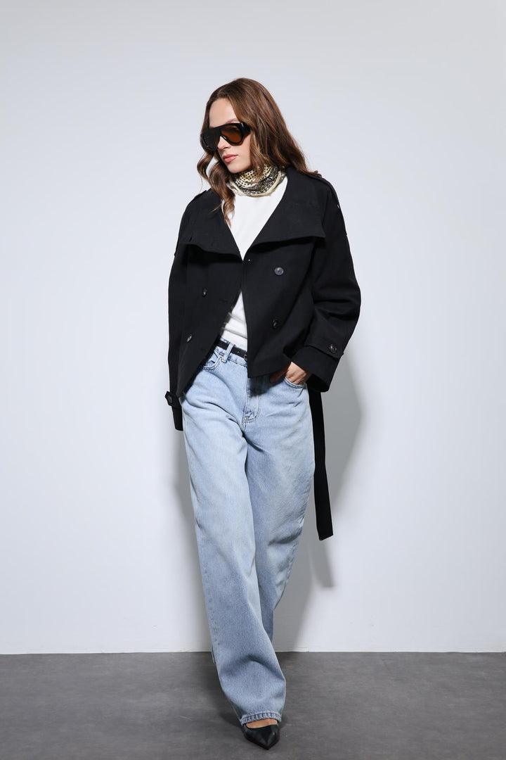 ANT Antioch Siyah Dik Yaka Kruvaze Trençkot - Corigliano Calabro