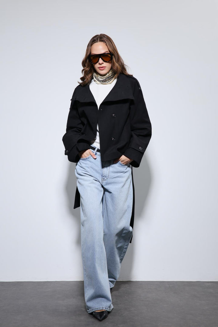 ANT Antioch Siyah Dik Yaka Kruvaze Trençkot - Corigliano Calabro