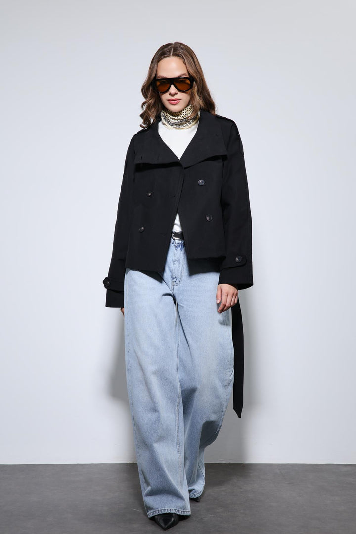 ANT Antioch Siyah Dik Yaka Kruvaze Trençkot - Corigliano Calabro