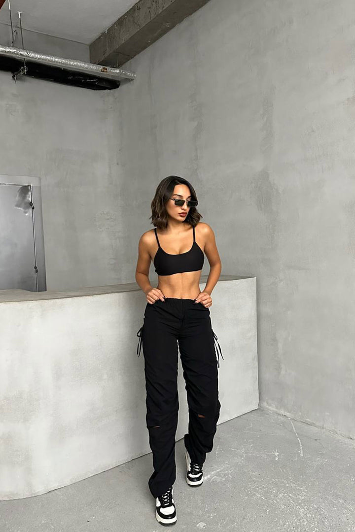 Black Series Slit Parachute Fabric Design Jogger Pants BCHN-25W26704 - Sinsheim