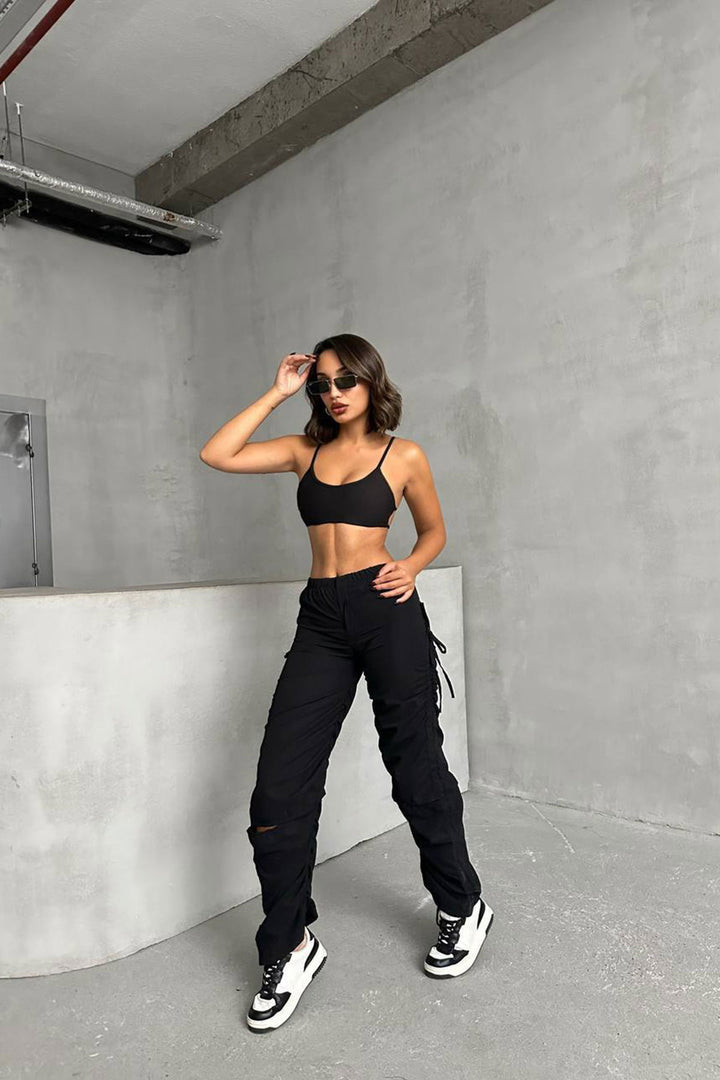 Black Series Slit Parachute Fabric Design Jogger Pants BCHN-25W26704 - Sinsheim