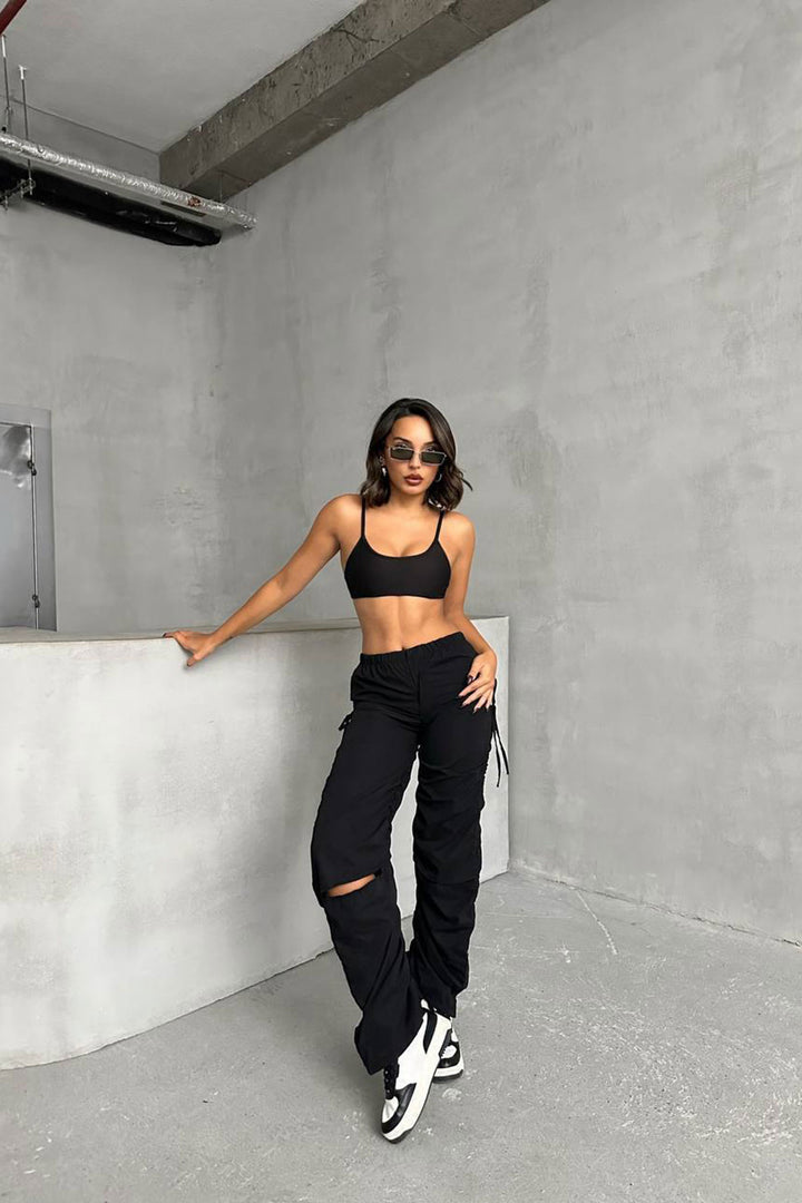 Black Series Slit Parachute Fabric Design Jogger Pants BCHN-25W26704 - Sinsheim