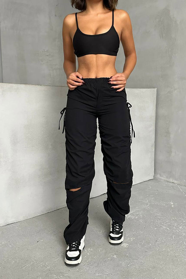 Black Series Slit Parachute Fabric Design Jogger Pants BCHN-25W26704 - Sinsheim