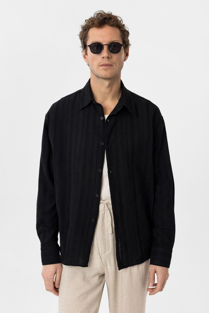ANT Antioch Black Textured Jacquard Cotton Men's Shirt - Racine