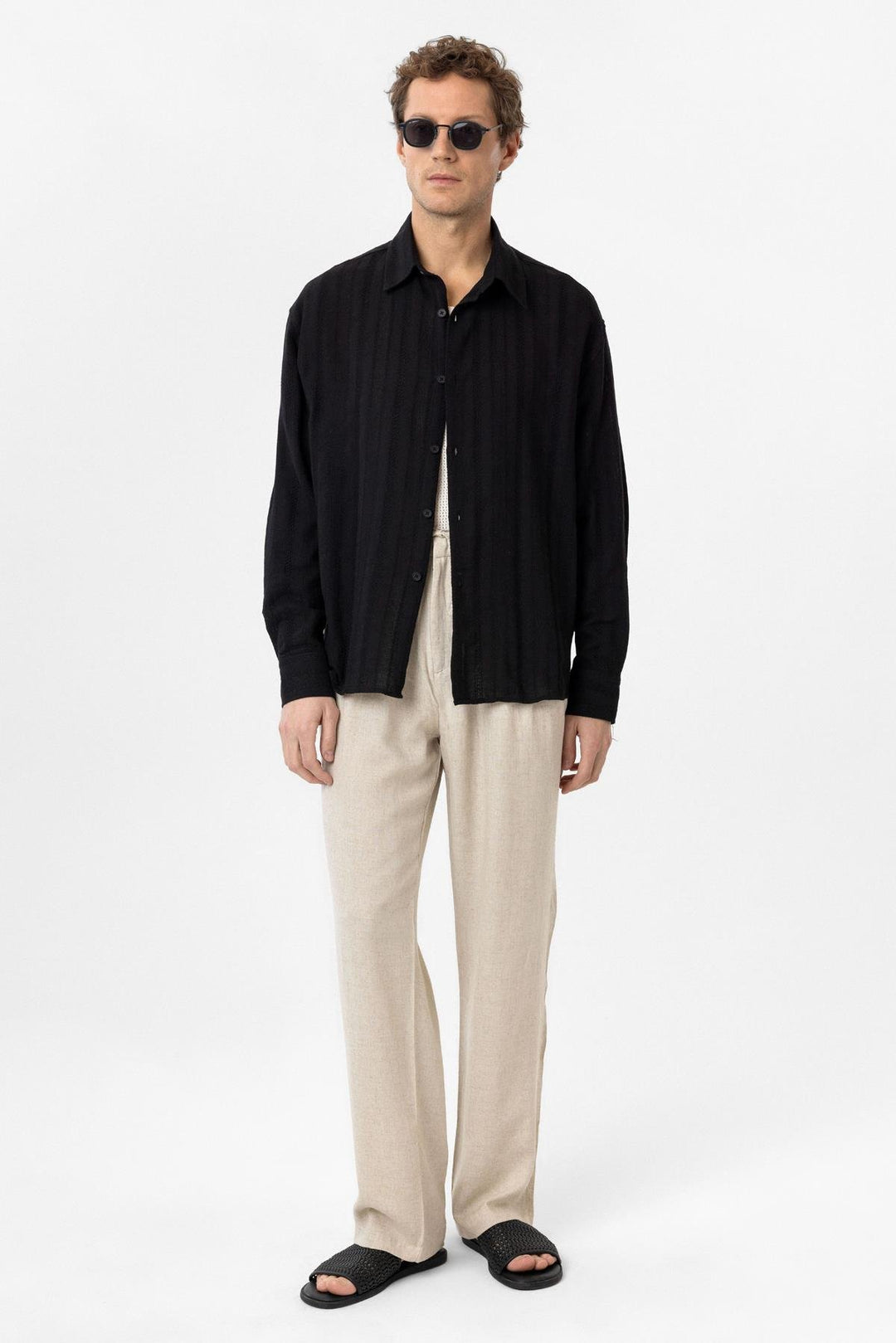 ANT Antioch Black Textured Jacquard Cotton Men's Shirt - Racine