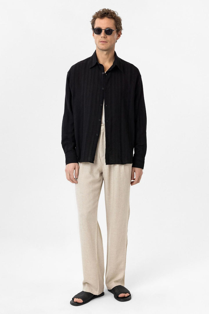 ANT Antioch Black Textured Jacquard Cotton Men's Shirt - Racine