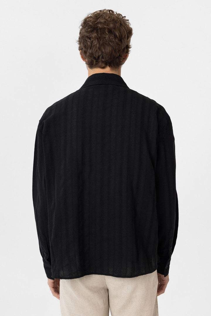 ANT Antioch Black Textured Jacquard Cotton Men's Shirt - Racine