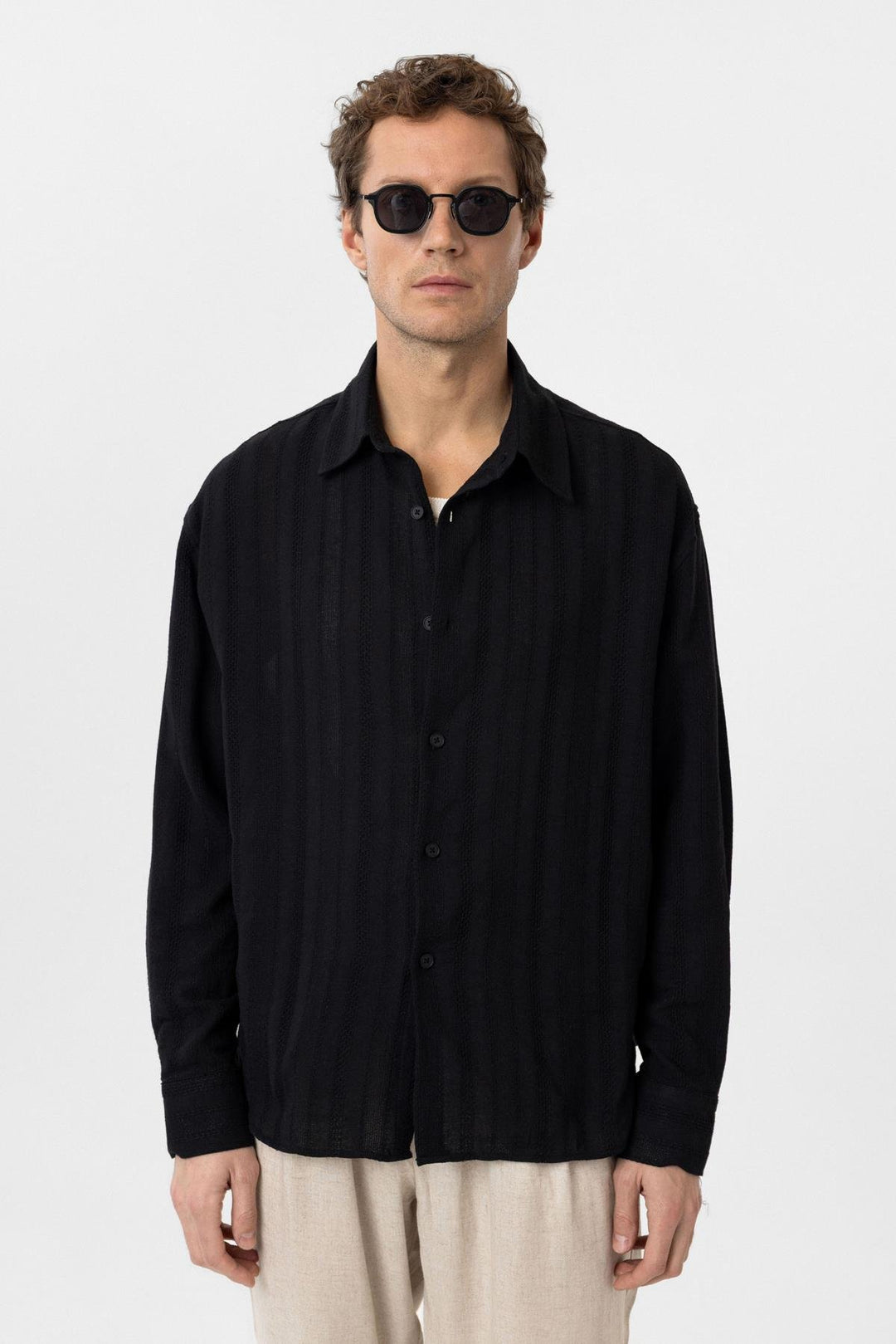 ANT Antioch Black Textured Jacquard Cotton Men's Shirt - Racine