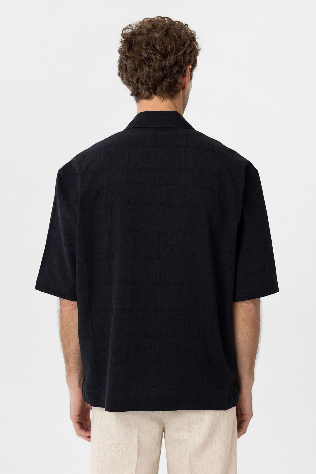 ANT Antioch Black Textured Jacquard Cotton Men's Short Sleeve Shirt - Ciudad Hidalgo