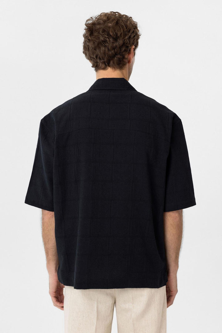 ANT Antioch Black Textured Jacquard Cotton Men's Short Sleeve Shirt - Ciudad Hidalgo