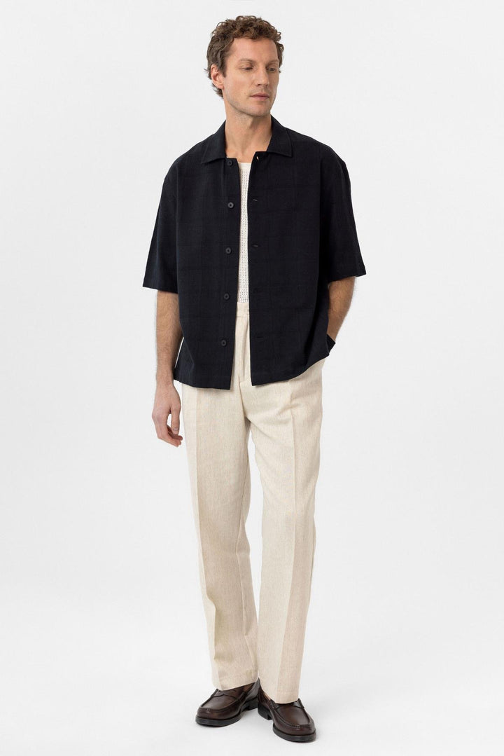 ANT Antioch Black Textured Jacquard Cotton Men's Short Sleeve Shirt - Ciudad Hidalgo