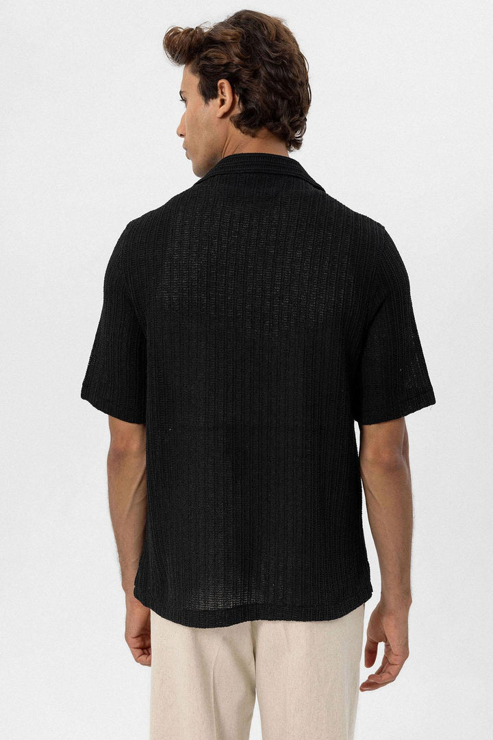 ANT Antioch Black Textured Crochet Men's Shirt - Bari
