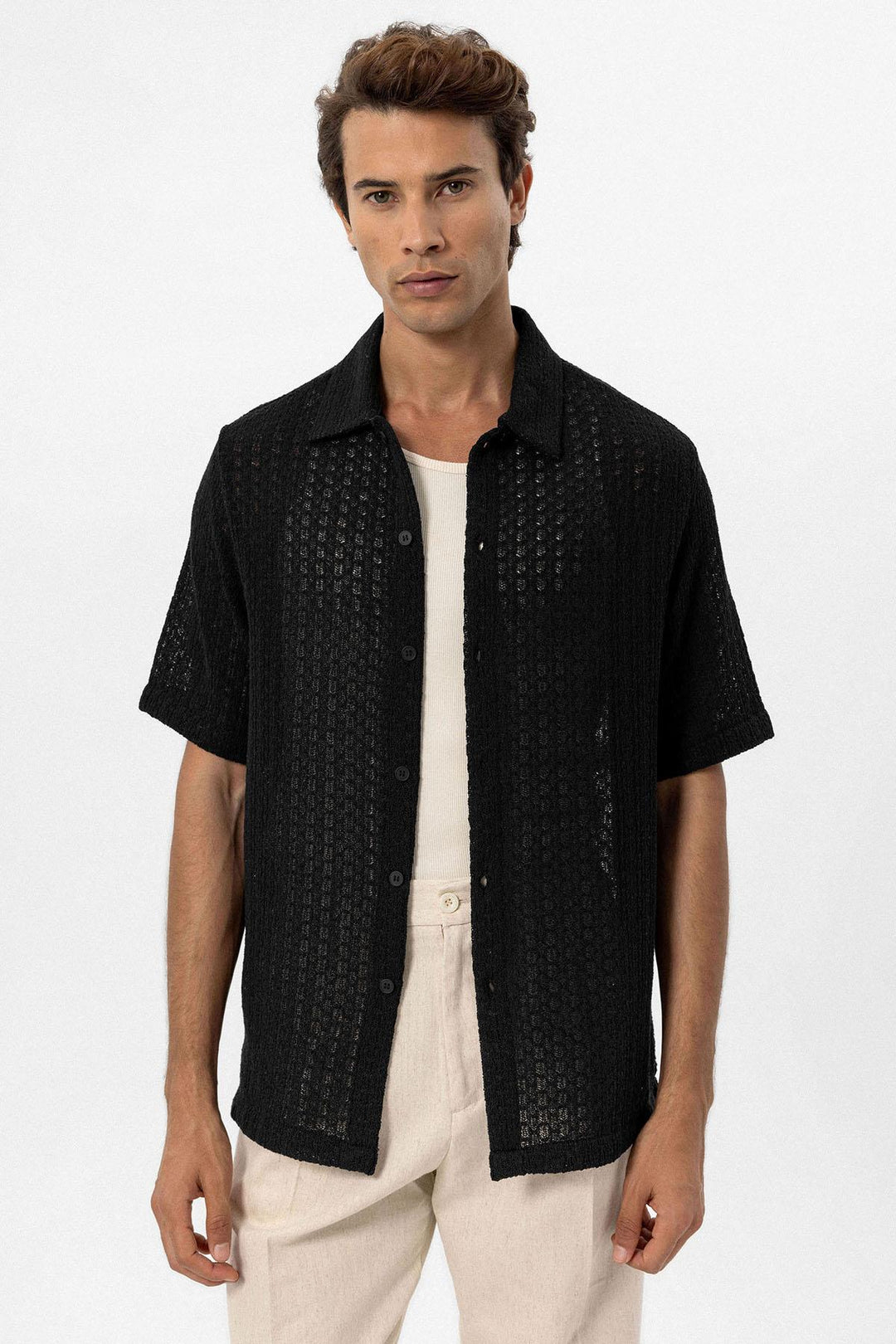ANT Antioch Black Textured Crochet Men's Shirt - Bremerhaven