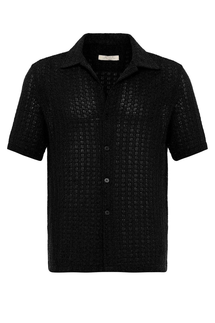 ANT Antioch Black Textured Crochet Men's Shirt - Bremerhaven