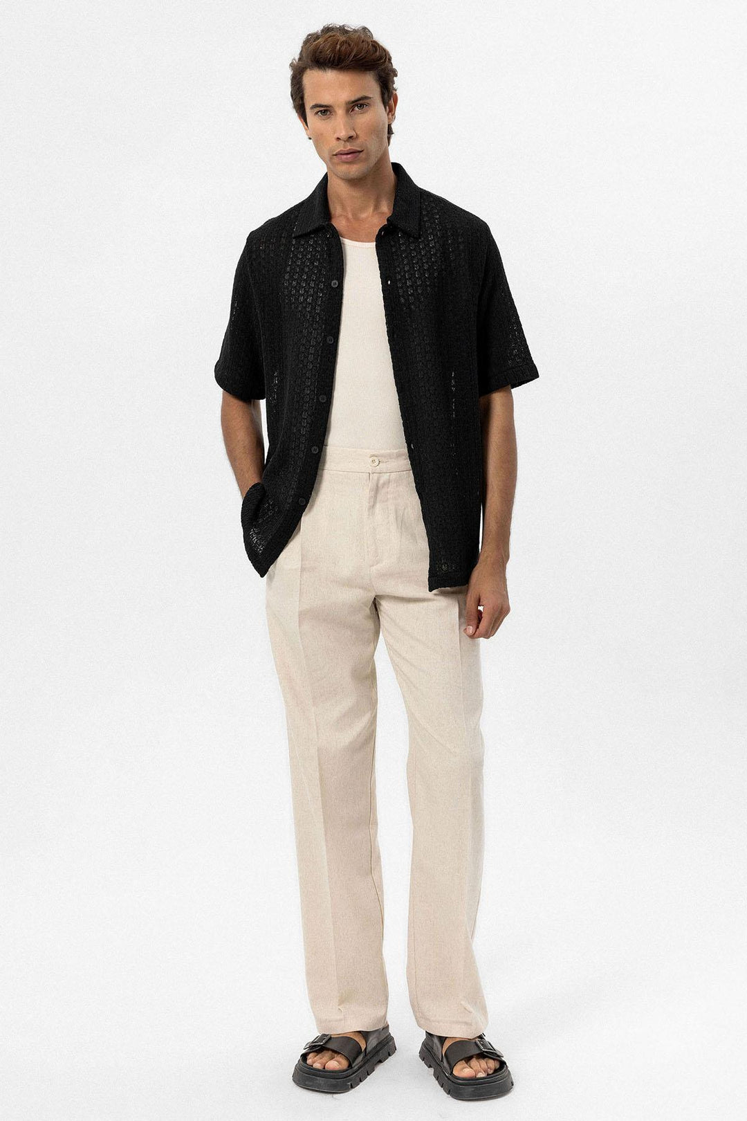 ANT Antioch Black Textured Crochet Men's Shirt - Bremerhaven