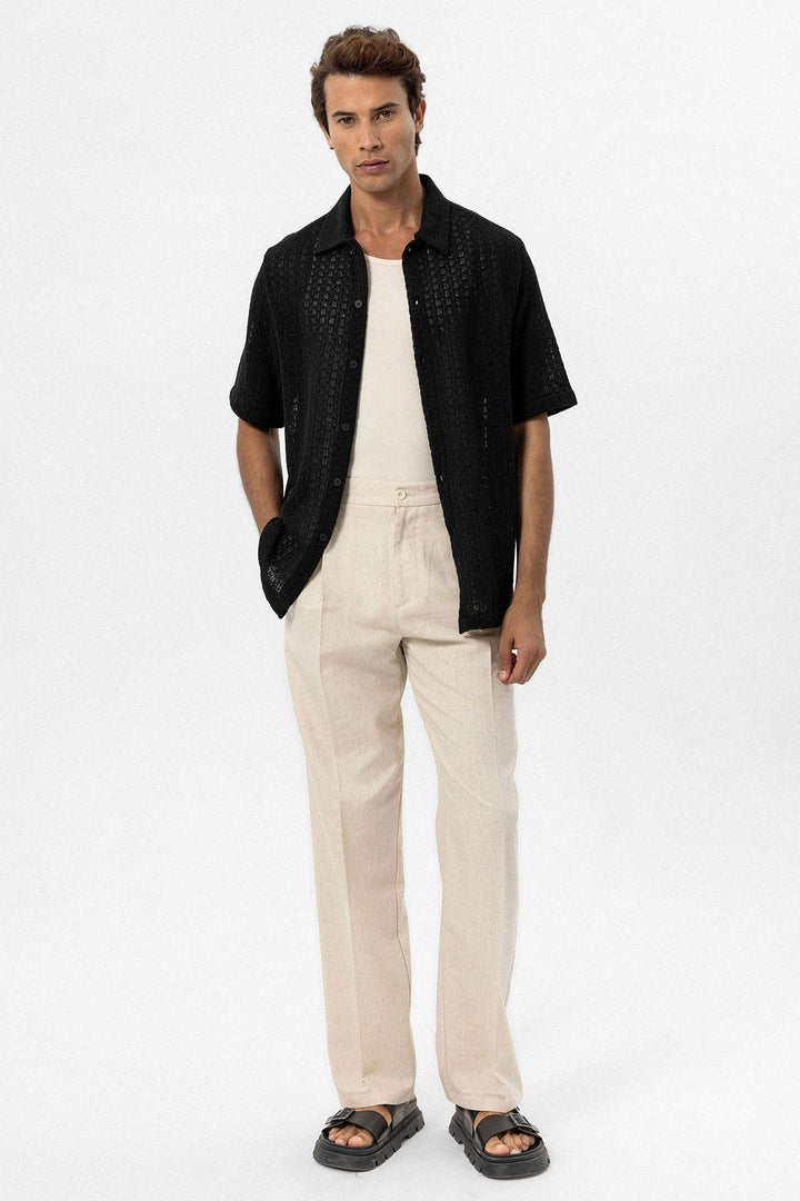 ANT Antioch Black Textured Crochet Men's Shirt - Bremerhaven