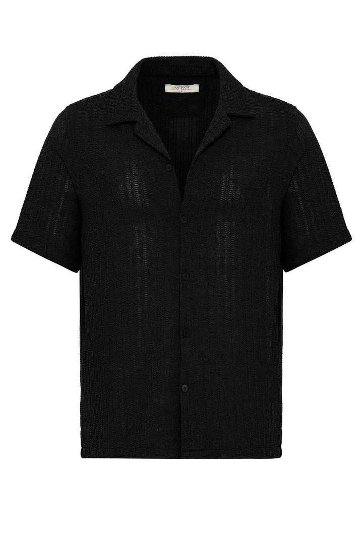 ANT Antioch Black Textured Crochet Men's Shirt - Bari