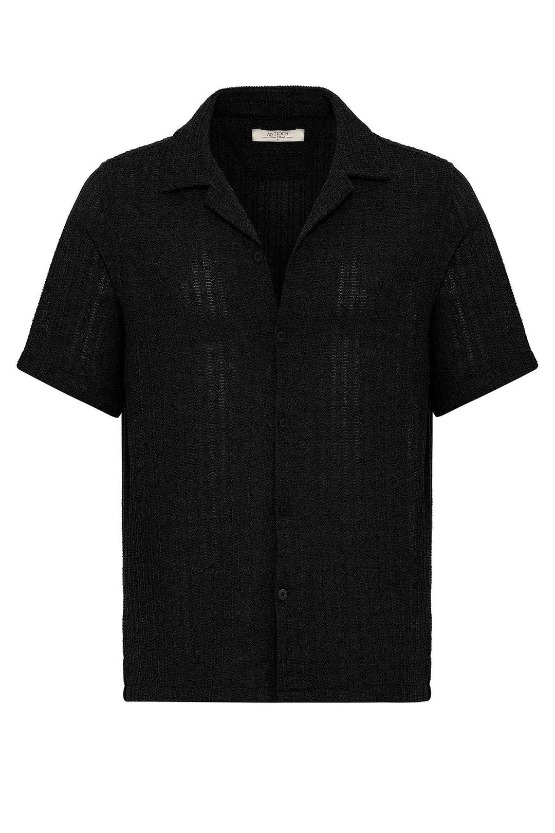 ANT Antioch Black Textured Crochet Men's Shirt - Xico