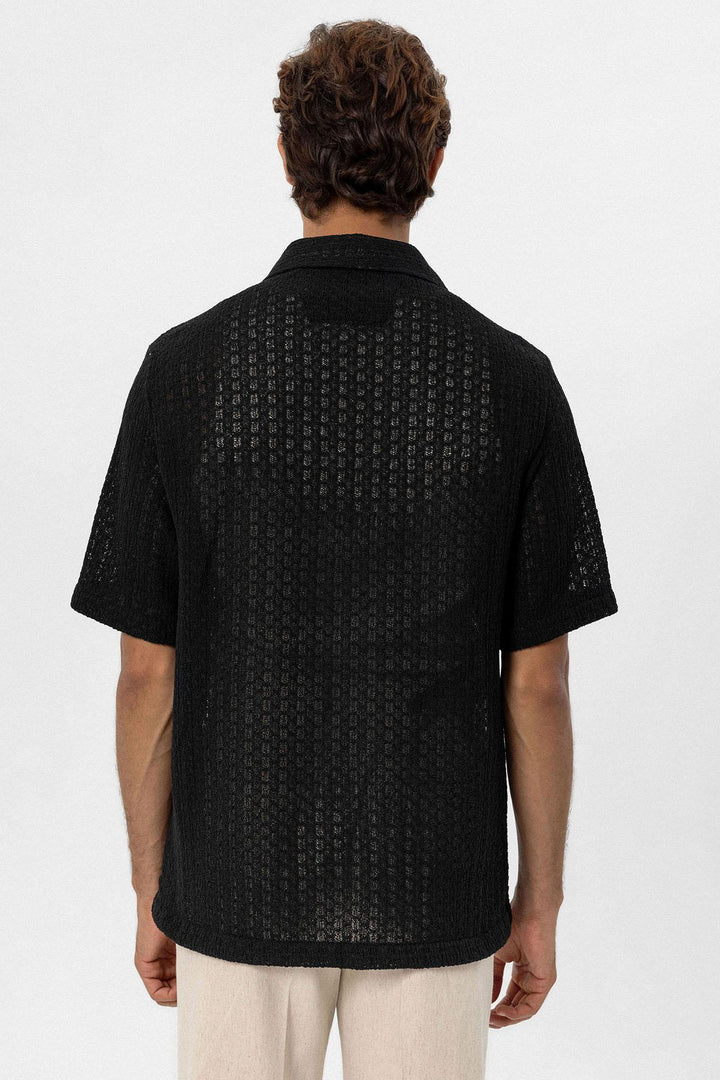 ANT Antioch Black Textured Crochet Men's Shirt - Bremerhaven