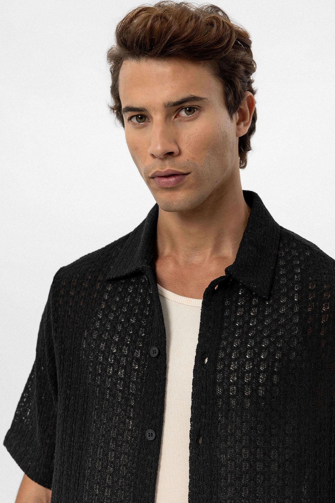 ANT Antioch Black Textured Crochet Men's Shirt - Bremerhaven