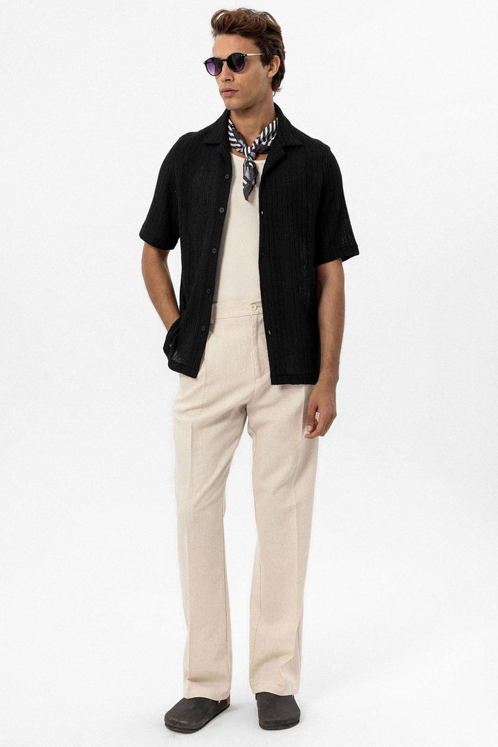ANT Antioch Black Textured Crochet Men's Shirt - Bari