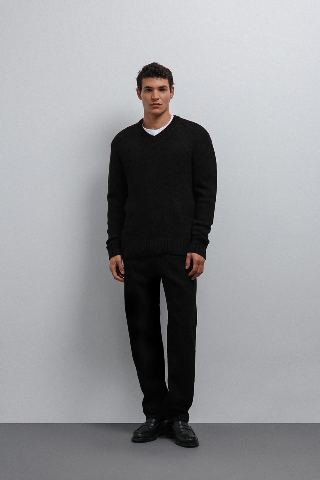 ANT Antioch Black Textured V-Neck Men's Sweater - Downers Grove