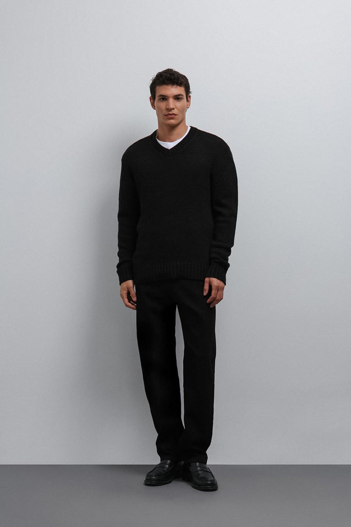 ANT Antioch Black Textured V-Neck Men's Sweater - Downers Grove