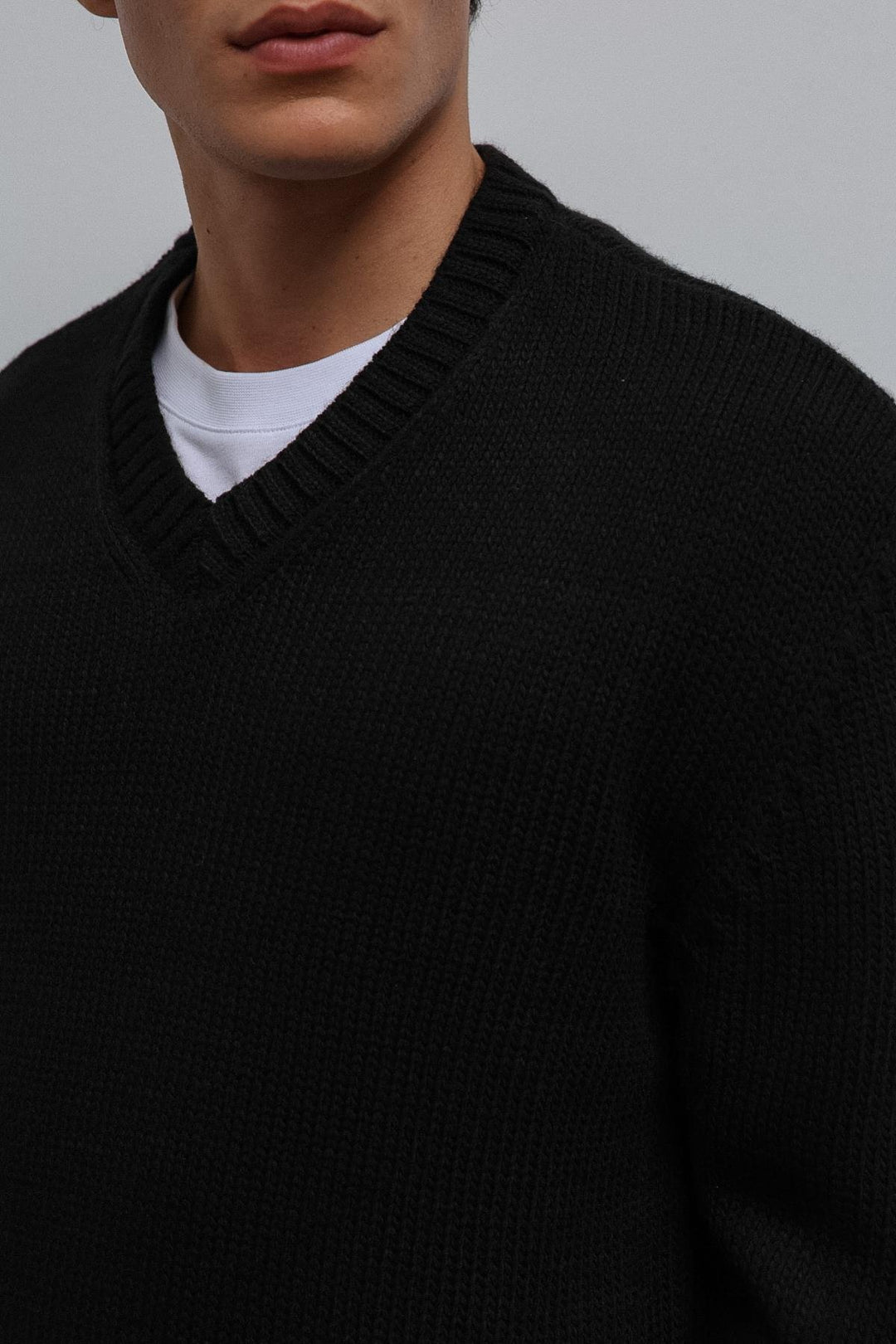 ANT Antioch Black Textured V-Neck Men's Sweater - Downers Grove