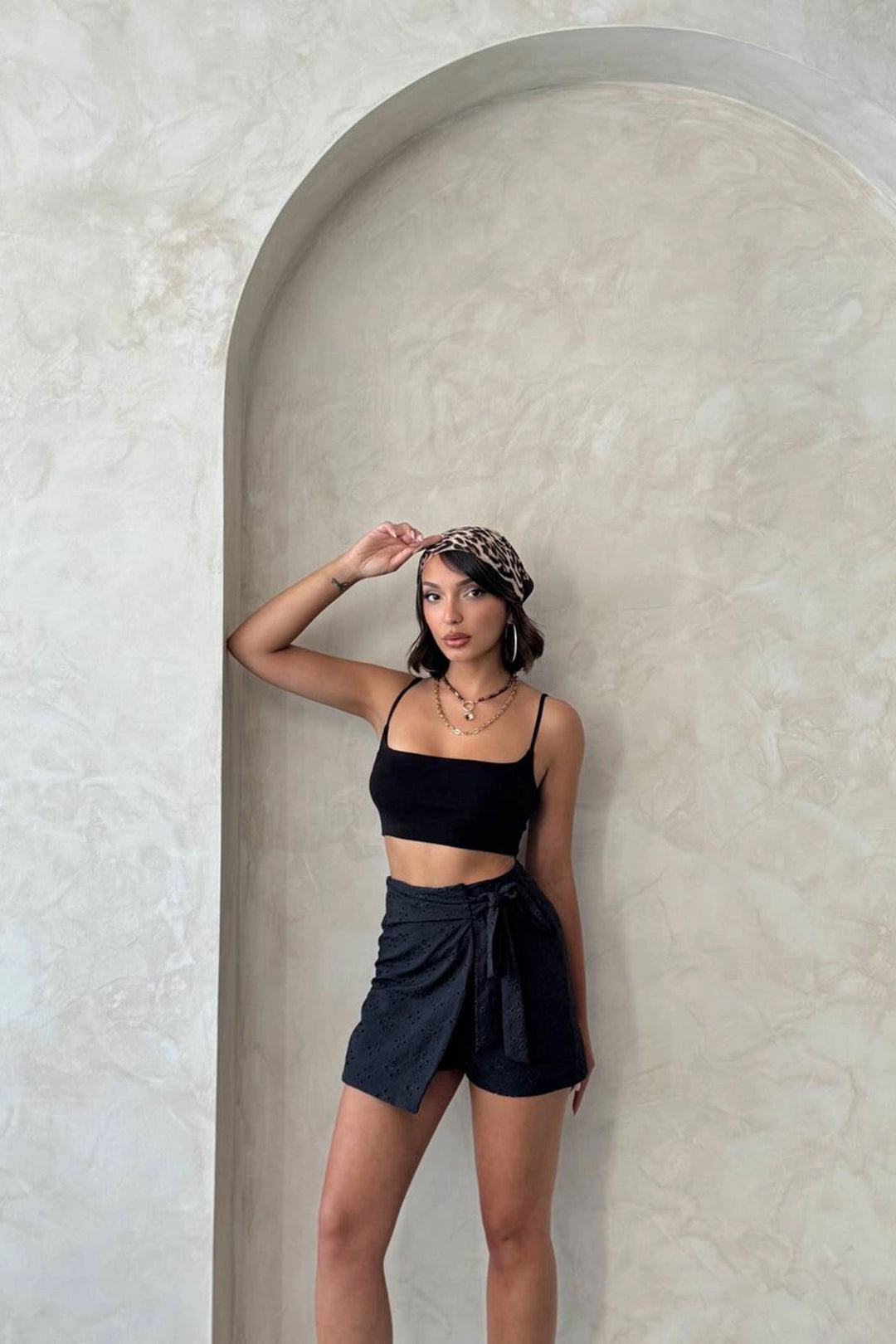 Black Woven Lace Lined Shorts Skirt BCHN-25255075 - Šiauliai