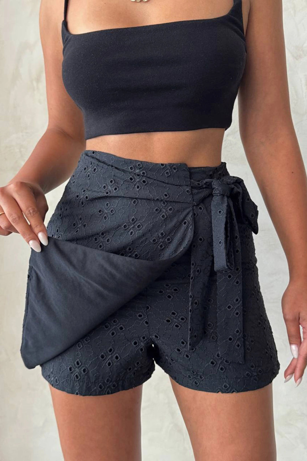 Black Woven Lace Lined Shorts Skirt BCHN-25255075 - Šiauliai