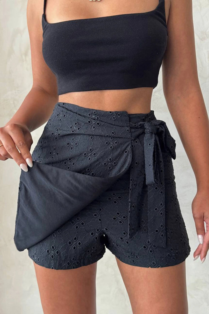 Black Woven Lace Lined Shorts Skirt BCHN-25255075 - Šiauliai