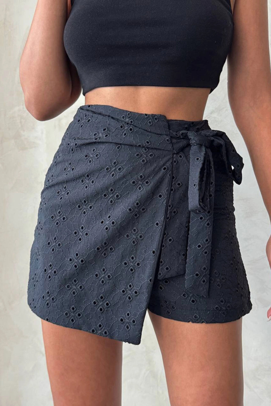 Black Woven Lace Lined Shorts Skirt BCHN-25255075 - Šiauliai