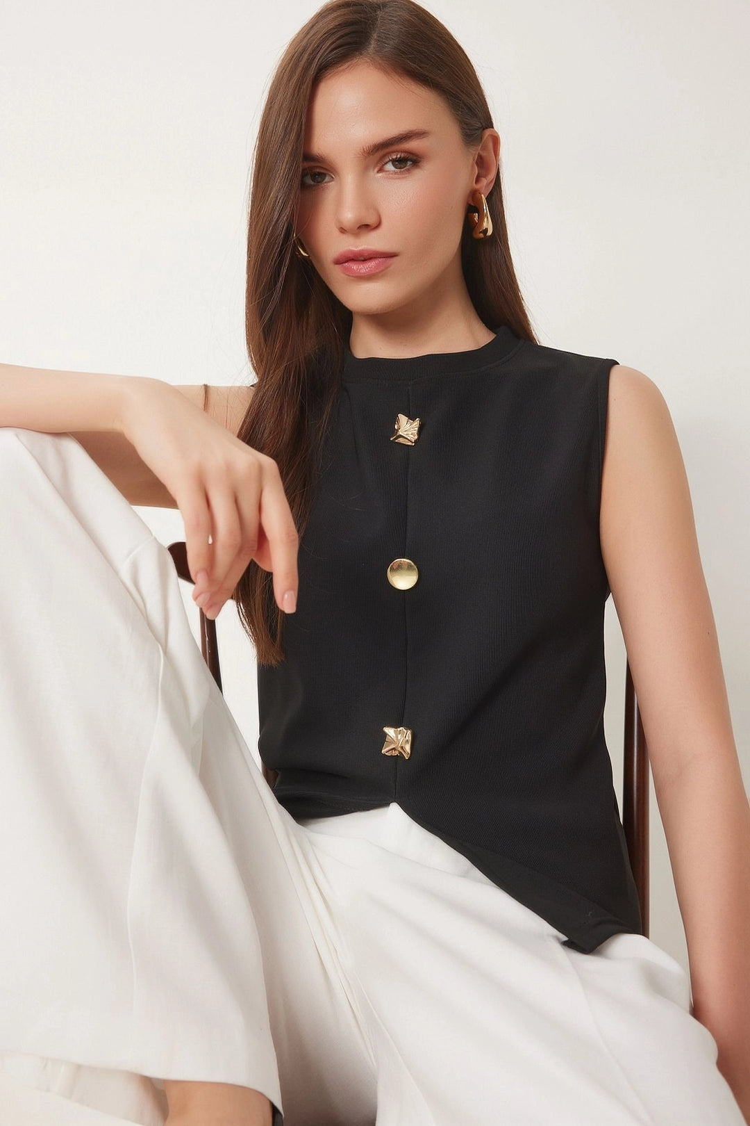 Black Buttoned Knit Blouse BCDF-2540000 - Zumpango